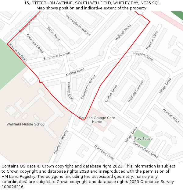 15, OTTERBURN AVENUE, SOUTH WELLFIELD, WHITLEY BAY, NE25 9QL: Location map and indicative extent of plot