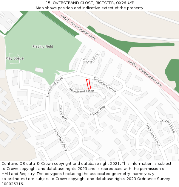 15, OVERSTRAND CLOSE, BICESTER, OX26 4YP: Location map and indicative extent of plot