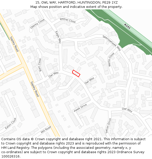 15, OWL WAY, HARTFORD, HUNTINGDON, PE29 1YZ: Location map and indicative extent of plot