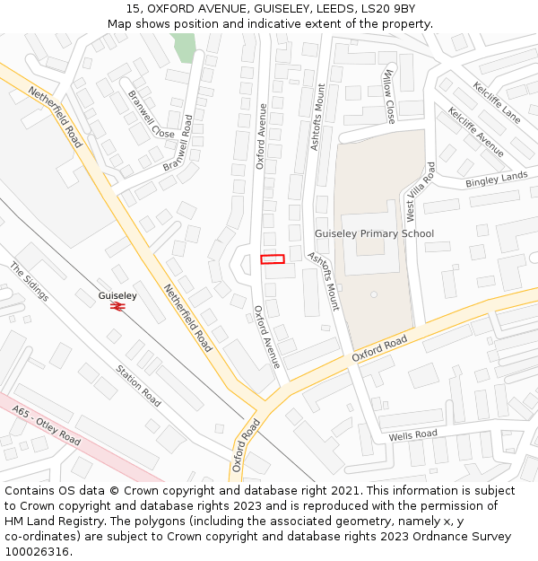 15, OXFORD AVENUE, GUISELEY, LEEDS, LS20 9BY: Location map and indicative extent of plot
