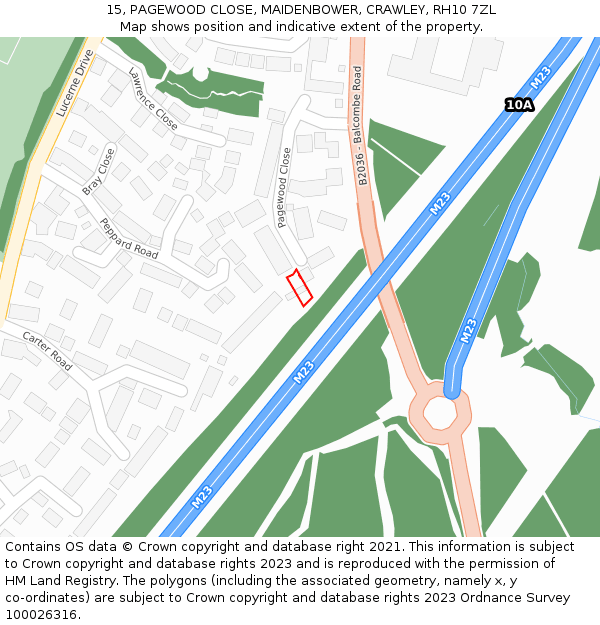15, PAGEWOOD CLOSE, MAIDENBOWER, CRAWLEY, RH10 7ZL: Location map and indicative extent of plot