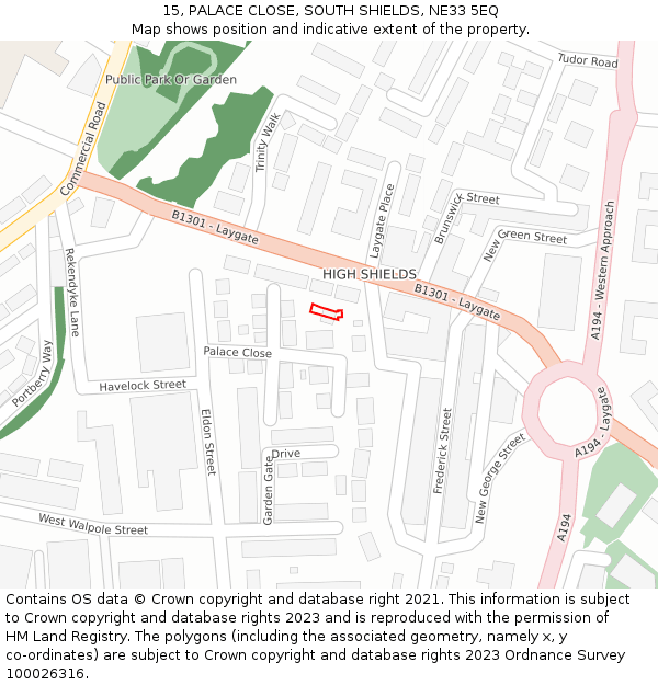 15, PALACE CLOSE, SOUTH SHIELDS, NE33 5EQ: Location map and indicative extent of plot