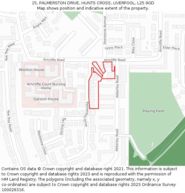 15, PALMERSTON DRIVE, HUNTS CROSS, LIVERPOOL, L25 9GD: Location map and indicative extent of plot