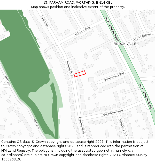 15, PARHAM ROAD, WORTHING, BN14 0BL: Location map and indicative extent of plot