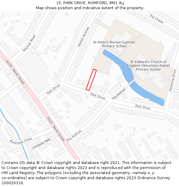 15, PARK DRIVE, ROMFORD, RM1 4LJ: Location map and indicative extent of plot