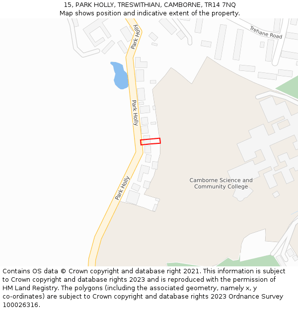 15, PARK HOLLY, TRESWITHIAN, CAMBORNE, TR14 7NQ: Location map and indicative extent of plot