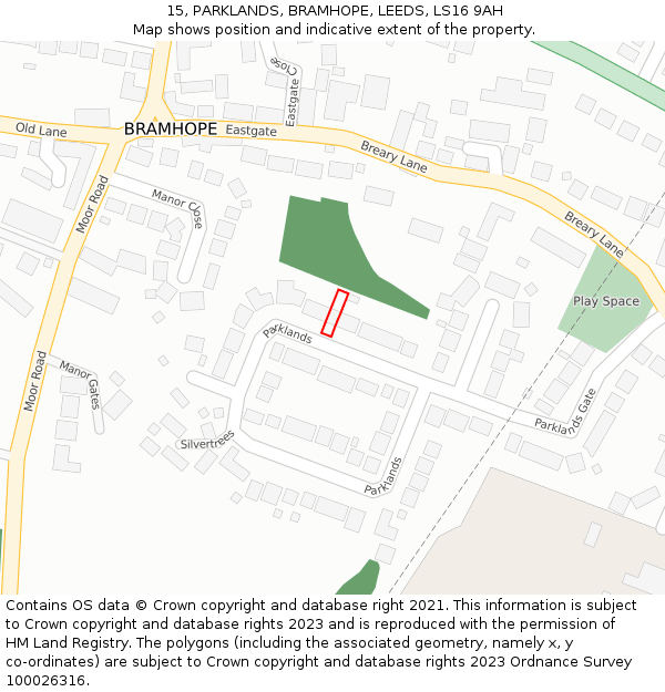 15, PARKLANDS, BRAMHOPE, LEEDS, LS16 9AH: Location map and indicative extent of plot
