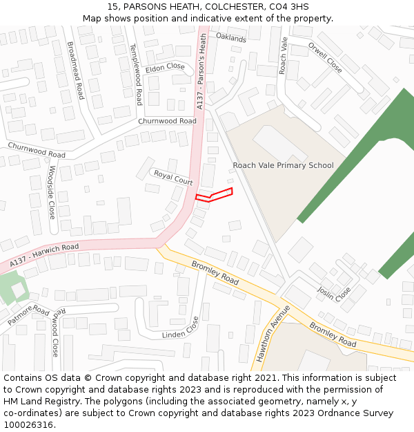 15, PARSONS HEATH, COLCHESTER, CO4 3HS: Location map and indicative extent of plot