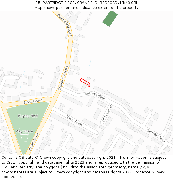 15, PARTRIDGE PIECE, CRANFIELD, BEDFORD, MK43 0BL: Location map and indicative extent of plot