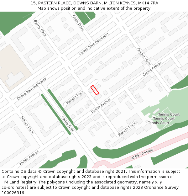 15, PASTERN PLACE, DOWNS BARN, MILTON KEYNES, MK14 7RA: Location map and indicative extent of plot