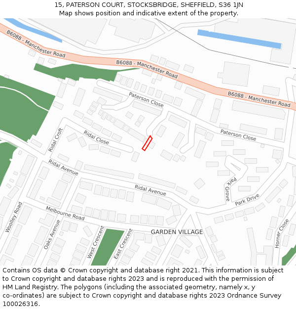15, PATERSON COURT, STOCKSBRIDGE, SHEFFIELD, S36 1JN: Location map and indicative extent of plot