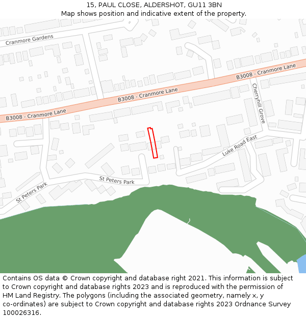 15, PAUL CLOSE, ALDERSHOT, GU11 3BN: Location map and indicative extent of plot