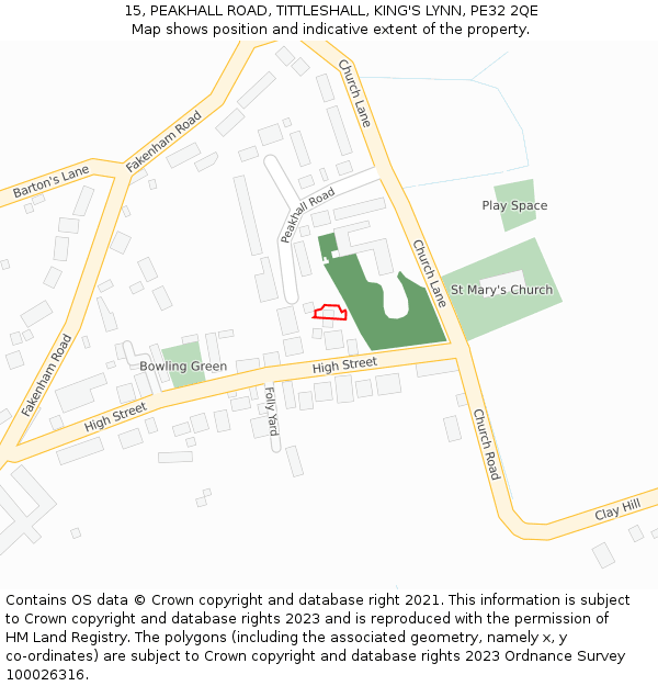 15, PEAKHALL ROAD, TITTLESHALL, KING'S LYNN, PE32 2QE: Location map and indicative extent of plot