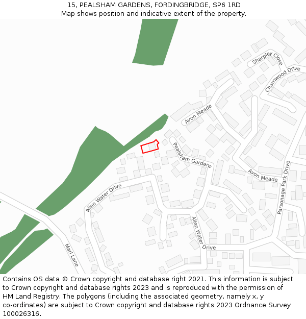 15, PEALSHAM GARDENS, FORDINGBRIDGE, SP6 1RD: Location map and indicative extent of plot