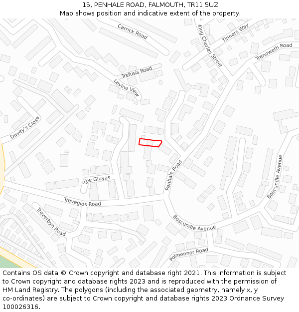15, PENHALE ROAD, FALMOUTH, TR11 5UZ: Location map and indicative extent of plot