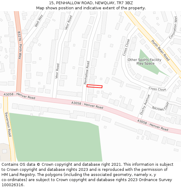 15, PENHALLOW ROAD, NEWQUAY, TR7 3BZ: Location map and indicative extent of plot