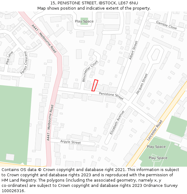 15, PENISTONE STREET, IBSTOCK, LE67 6NU: Location map and indicative extent of plot