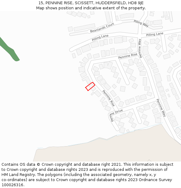 15, PENNINE RISE, SCISSETT, HUDDERSFIELD, HD8 9JE: Location map and indicative extent of plot