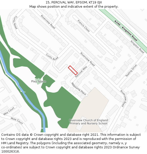 15, PERCIVAL WAY, EPSOM, KT19 0JX: Location map and indicative extent of plot