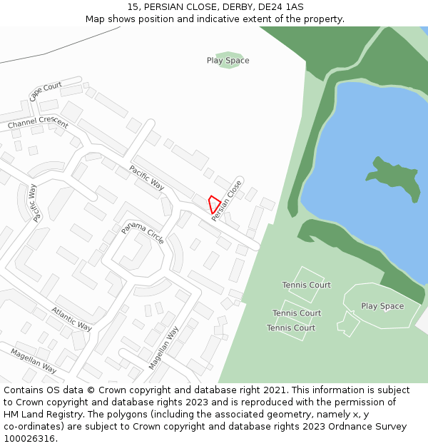 15, PERSIAN CLOSE, DERBY, DE24 1AS: Location map and indicative extent of plot
