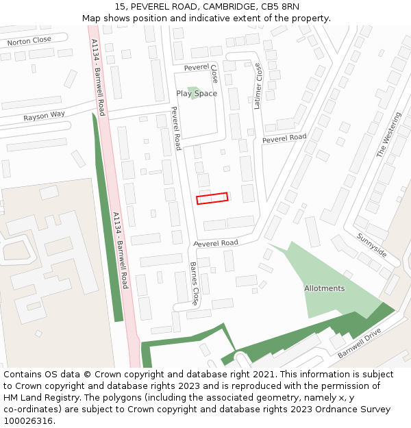 15, PEVEREL ROAD, CAMBRIDGE, CB5 8RN: Location map and indicative extent of plot