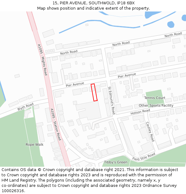 15, PIER AVENUE, SOUTHWOLD, IP18 6BX: Location map and indicative extent of plot