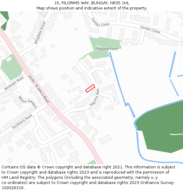 15, PILGRIMS WAY, BUNGAY, NR35 1HL: Location map and indicative extent of plot