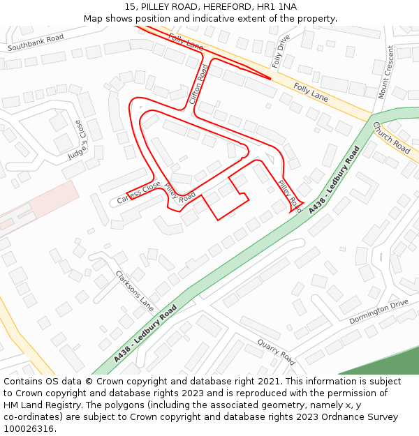 15, PILLEY ROAD, HEREFORD, HR1 1NA: Location map and indicative extent of plot