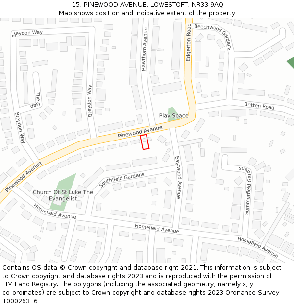 15, PINEWOOD AVENUE, LOWESTOFT, NR33 9AQ: Location map and indicative extent of plot