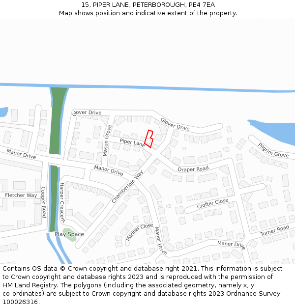 15, PIPER LANE, PETERBOROUGH, PE4 7EA: Location map and indicative extent of plot