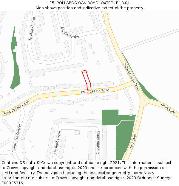 15, POLLARDS OAK ROAD, OXTED, RH8 0JL: Location map and indicative extent of plot