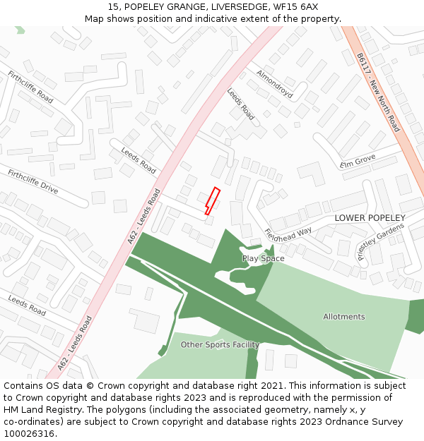 15, POPELEY GRANGE, LIVERSEDGE, WF15 6AX: Location map and indicative extent of plot