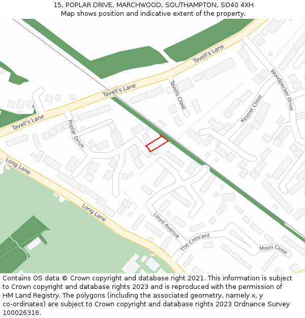 15, POPLAR DRIVE, MARCHWOOD, SOUTHAMPTON, SO40 4XH: Location map and indicative extent of plot