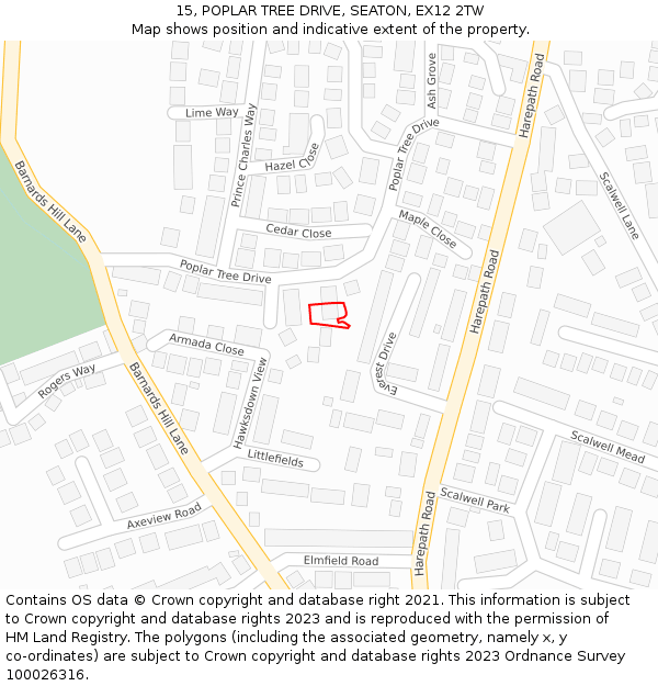 15, POPLAR TREE DRIVE, SEATON, EX12 2TW: Location map and indicative extent of plot