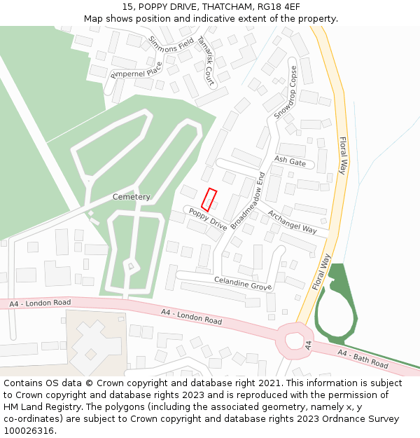 15, POPPY DRIVE, THATCHAM, RG18 4EF: Location map and indicative extent of plot