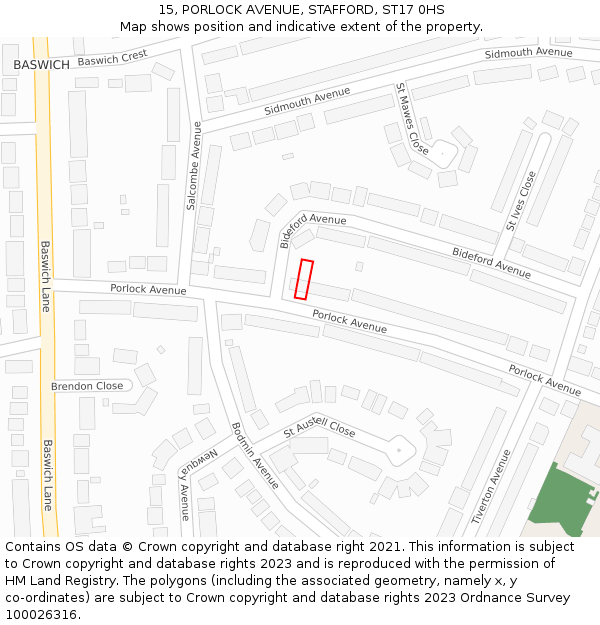 15, PORLOCK AVENUE, STAFFORD, ST17 0HS: Location map and indicative extent of plot