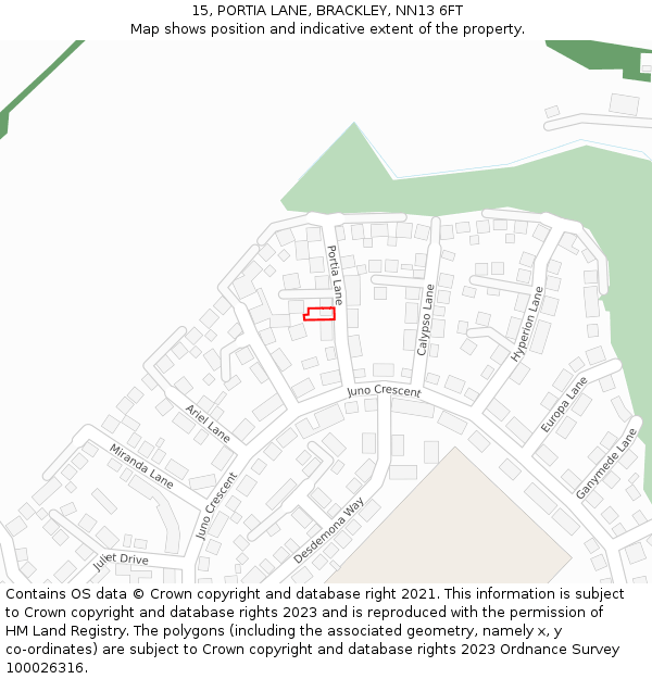 15, PORTIA LANE, BRACKLEY, NN13 6FT: Location map and indicative extent of plot