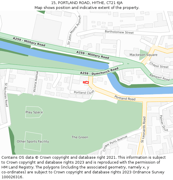 15, PORTLAND ROAD, HYTHE, CT21 6JA: Location map and indicative extent of plot