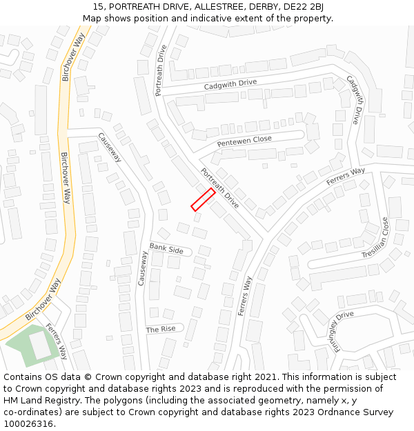 15, PORTREATH DRIVE, ALLESTREE, DERBY, DE22 2BJ: Location map and indicative extent of plot
