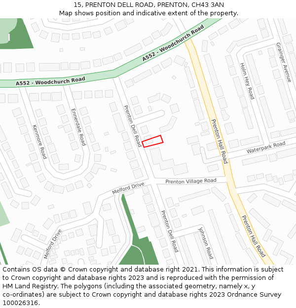 15, PRENTON DELL ROAD, PRENTON, CH43 3AN: Location map and indicative extent of plot