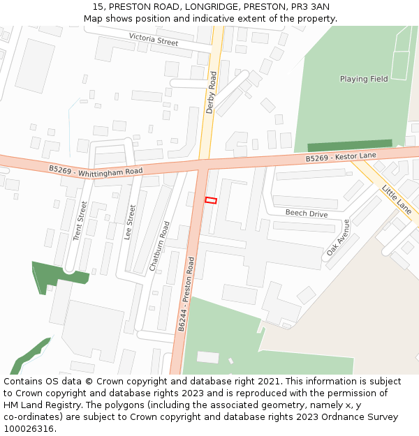 15, PRESTON ROAD, LONGRIDGE, PRESTON, PR3 3AN: Location map and indicative extent of plot