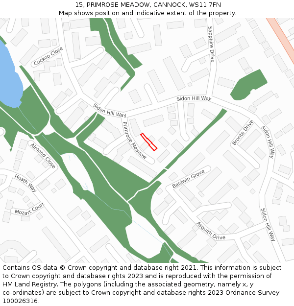 15, PRIMROSE MEADOW, CANNOCK, WS11 7FN: Location map and indicative extent of plot