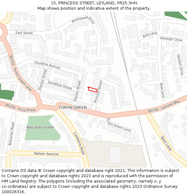 15, PRINCESS STREET, LEYLAND, PR25 3HN: Location map and indicative extent of plot