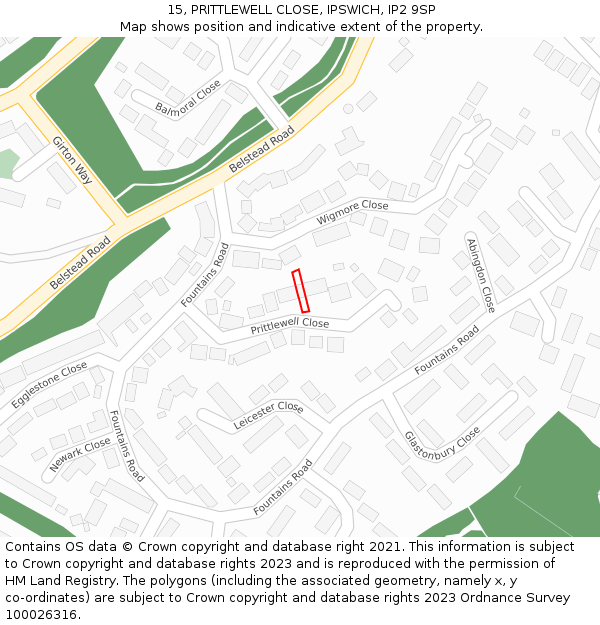 15, PRITTLEWELL CLOSE, IPSWICH, IP2 9SP: Location map and indicative extent of plot