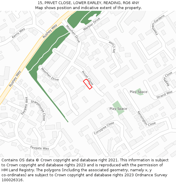 15, PRIVET CLOSE, LOWER EARLEY, READING, RG6 4NY: Location map and indicative extent of plot