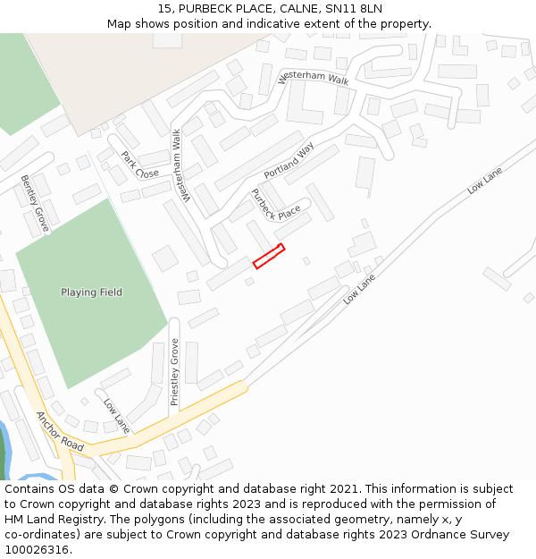 15, PURBECK PLACE, CALNE, SN11 8LN: Location map and indicative extent of plot