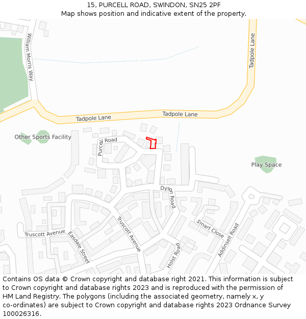 15, PURCELL ROAD, SWINDON, SN25 2PF: Location map and indicative extent of plot