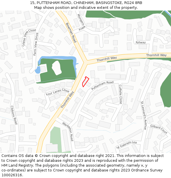 15, PUTTENHAM ROAD, CHINEHAM, BASINGSTOKE, RG24 8RB: Location map and indicative extent of plot
