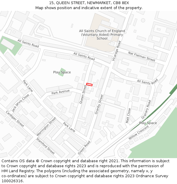 15, QUEEN STREET, NEWMARKET, CB8 8EX: Location map and indicative extent of plot