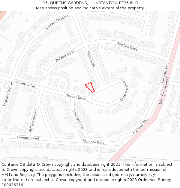 15, QUEENS GARDENS, HUNSTANTON, PE36 6HD: Location map and indicative extent of plot